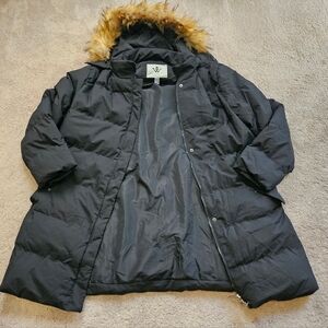 WenVen Women Long Coat Warm Thick Puffer Jacket with Fur Hood Black 3XL Casual